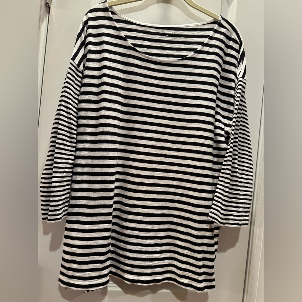 Talbots Black & White Striped Cotton Top